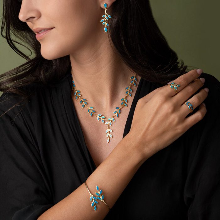 Opal Leaf Bracelet - 925 Sterling Silver and Gold Plated - Image 2