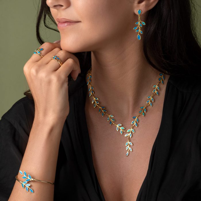 Opal Leaf Bracelet - 925 Sterling Silver and Gold Plated - Image 4