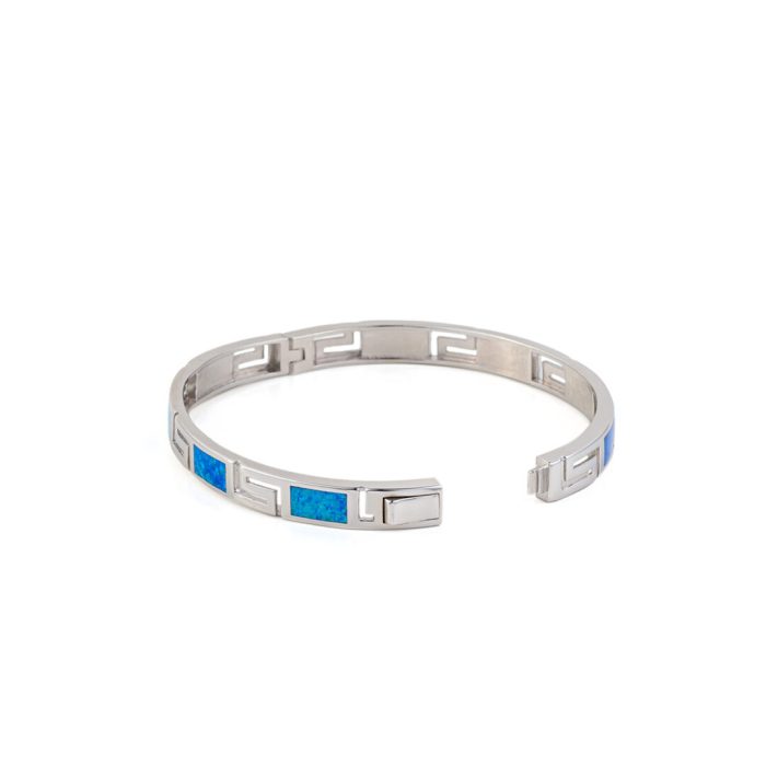 Greca Design Bracelet with Blue Opal stone - 925 Sterling Silver - Image 3