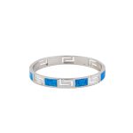Greca Design Bracelet with Blue Opal stone - 925 Sterling Silver - Image 4