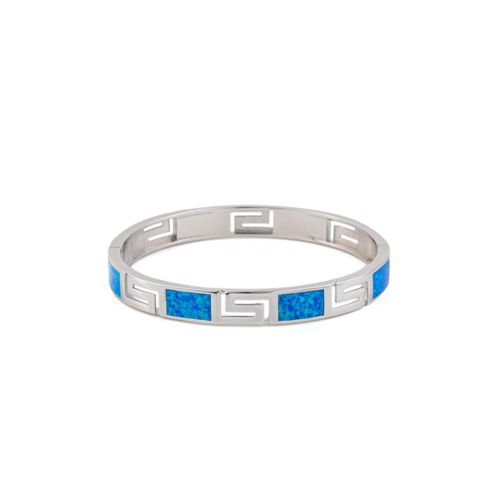 Greca Design Bracelet with Blue Opal stone - 925 Sterling Silver - Image 4