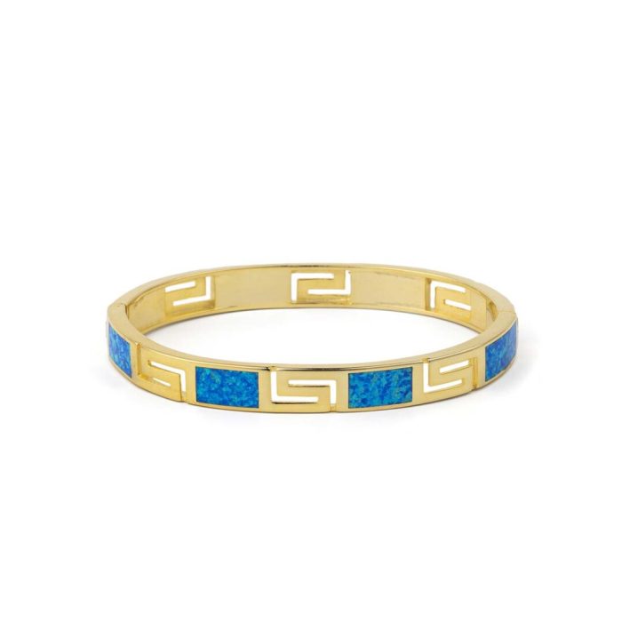 Greca Design Bracelet with Blue Opal - Sterling Silver - Image 1