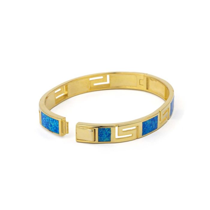 Greca Design Bracelet with Blue Opal - Sterling Silver - Image 3