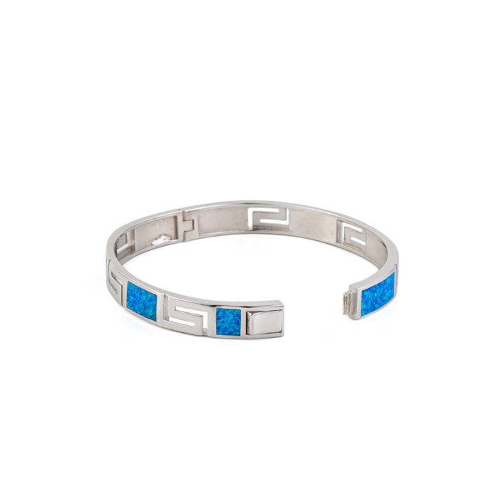 Greca Design Bracelet with Blue Opal stone - 925 Sterling Silver - Image 5