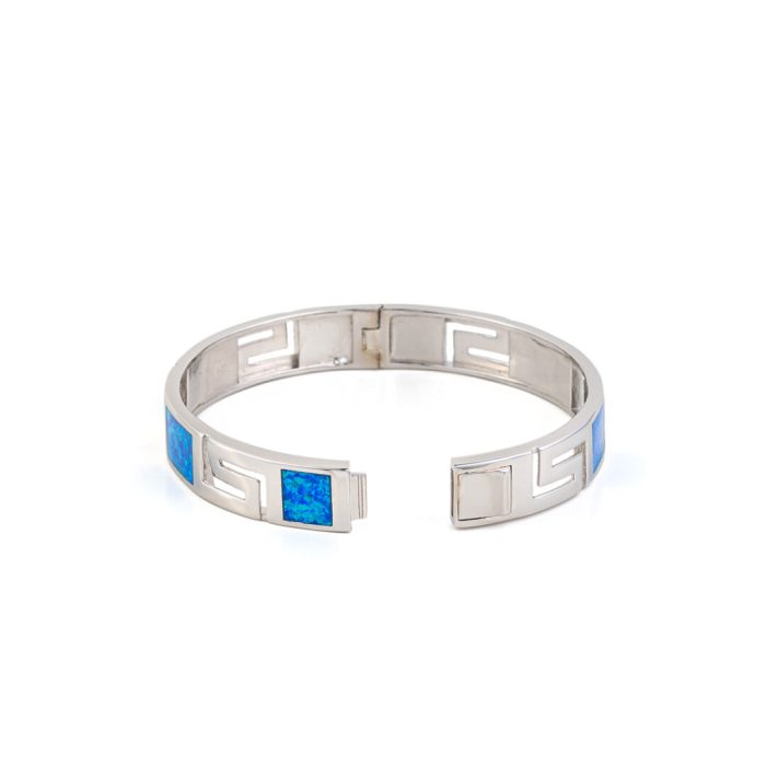 Greca Design Bracelet with Blue Opal stone - 925 Sterling Silver - Image 7