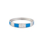Greek Key Opal Bangle Bracelet - 925 Sterling Silver - Image 6