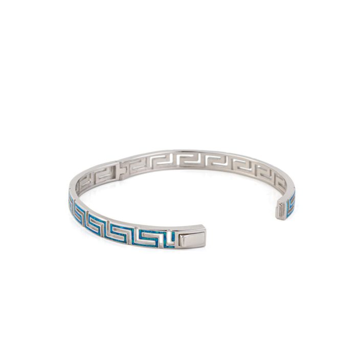 Greca Bangle Bracelet with Blue Opal stone - 925 Sterling Silver - Image 5