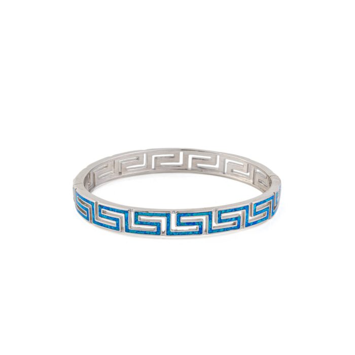 Greca Bangle Bracelet with Blue Opal stone - 925 Sterling Silver - Image 3