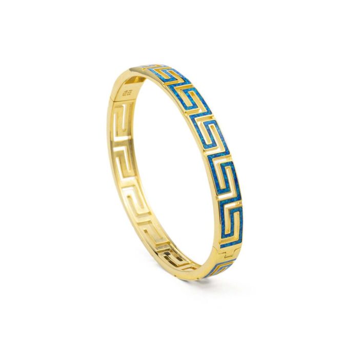 Greca Bangle Silver Bracelet with Blue Opal - Image 5