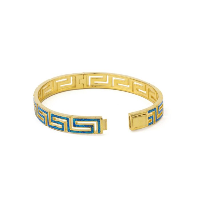 Greca Bangle Silver Bracelet with Blue Opal - Image 3