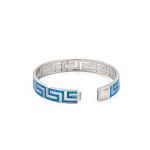 Greca Bangle Bracelet with Blue Opal stone - 925 Sterling Silver - Image 10