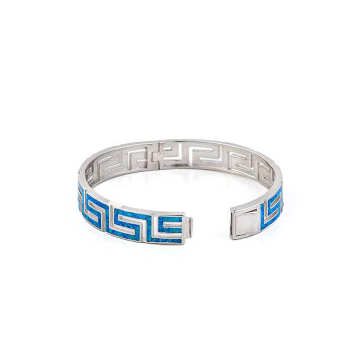 Greca Bangle Bracelet with Blue Opal stone - 925 Sterling Silver - Image 10
