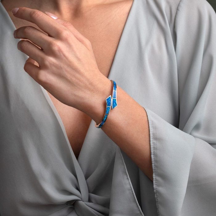 Blue Opal Cuff Bracelet - 925 Sterling Silver - Image 2