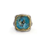 Byzantine Turquoise Doublet Ring - Sterling Silver Gold Plated - Image 3