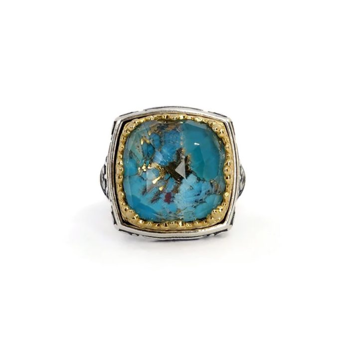 Byzantine Turquoise Doublet Ring - Sterling Silver Gold Plated - Image 3