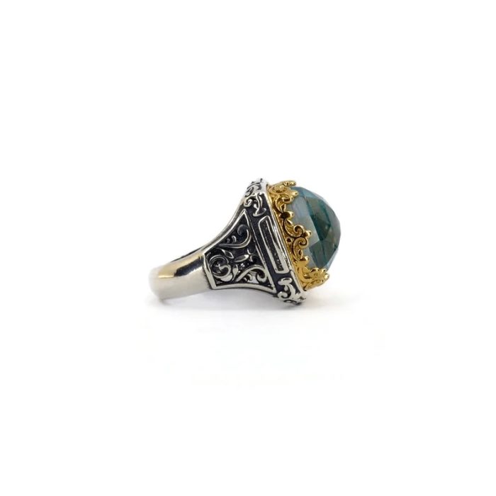 Byzantine Turquoise Doublet Ring - Sterling Silver Gold Plated - Image 4