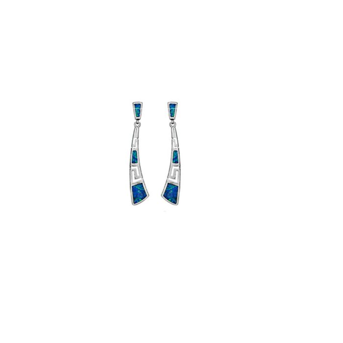 Greek Key Curvy Blue Opal Dangle Earrings - Image 5