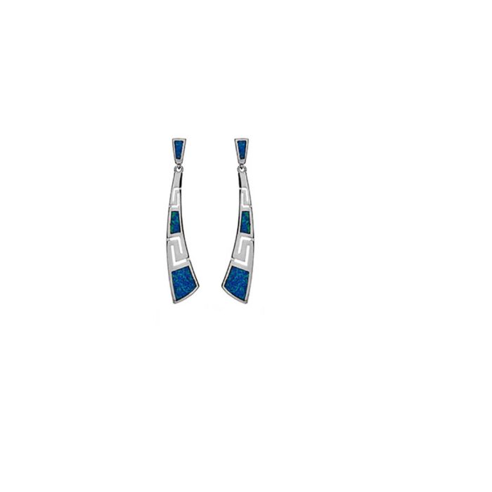 Greek Key Curvy Blue Opal Dangle Earrings - Image 4