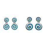 Blue fire opal drop spiral earrings - Image 3