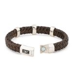 Sterling Silver Bracelet with Greek Key Motif - Genuine Leather - Image 3