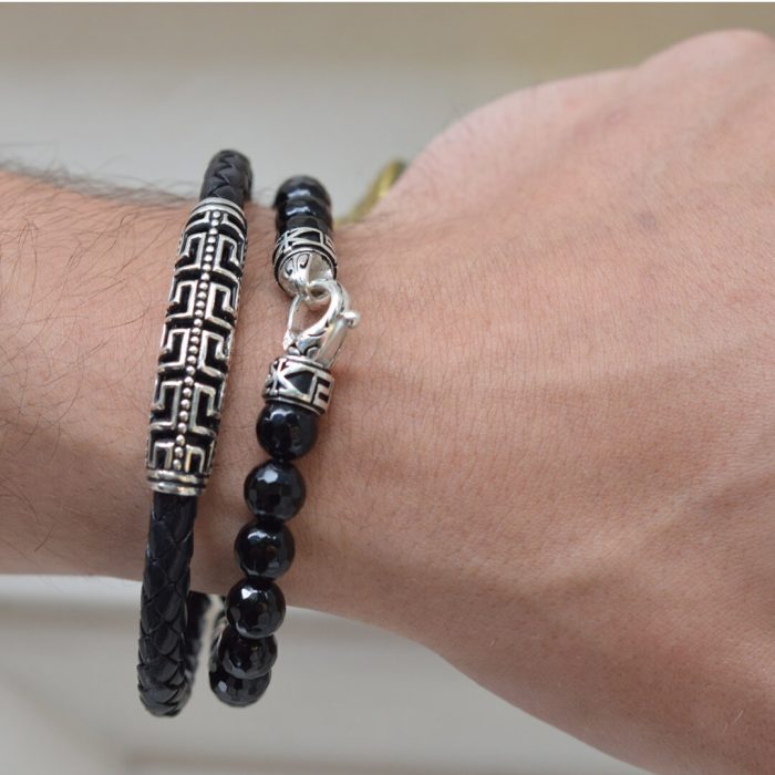 Meander Leather Bracelet - 925 Sterling Silver - Image 4