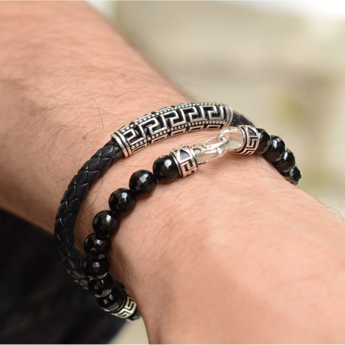 Meander Leather Bracelet - 925 Sterling Silver - Image 2