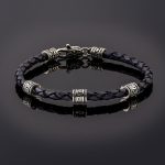 Greek Key Bracelet - Sterling Silver and Braided Genuine Leather