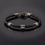 Greek Key Bracelet - Sterling Silver and Braided Genuine Leather - Image 3