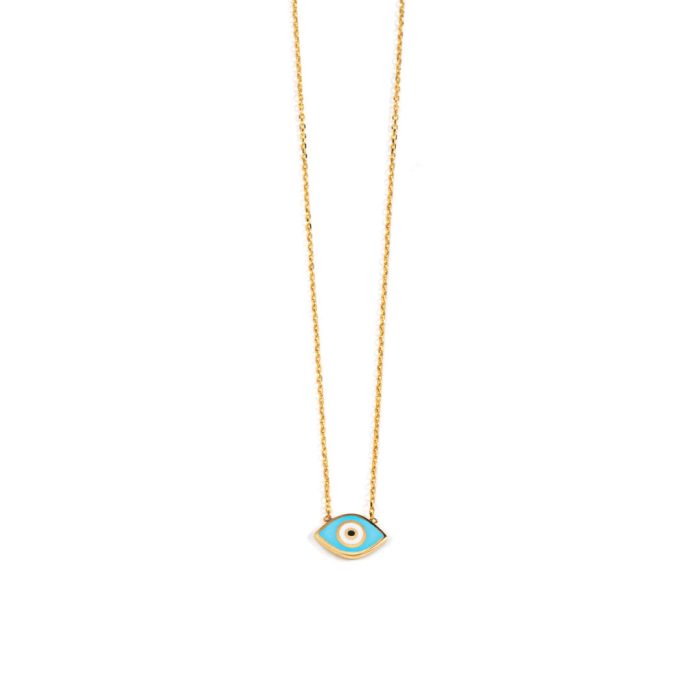 Evil Eye Necklace - 14K Gold with Turquoise Enamel - Image 4