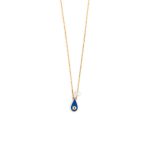 Evil Eye Tear Drop Necklace with Pearl – 14K Yellow Gold with Blue Enamel