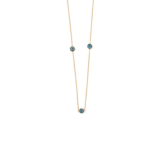 Blue Evil Eyes Necklace- 14K Gold - Image 1