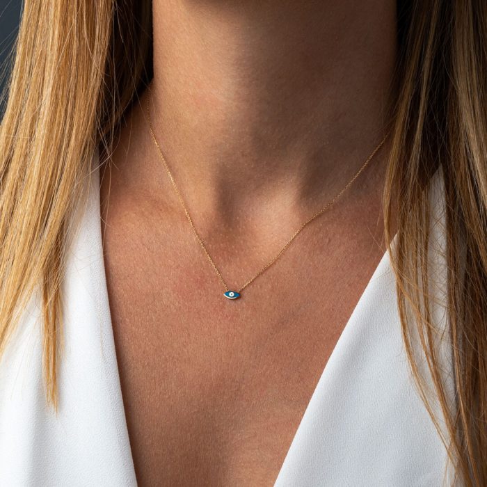 Evil Eye Necklace – 14K Yellow Gold with Blue Enamel - Image 2