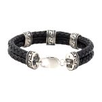 Greek key Leather Bracelet - Sterling Silver - Image 9