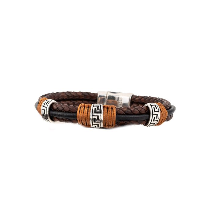 Meander Leather Bracelet – 925 Sterling Silver - Image 1