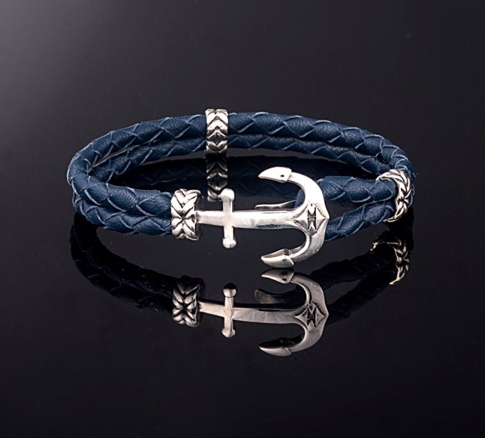 Sterling Silver Anchor Leather Bracelet - Image 5