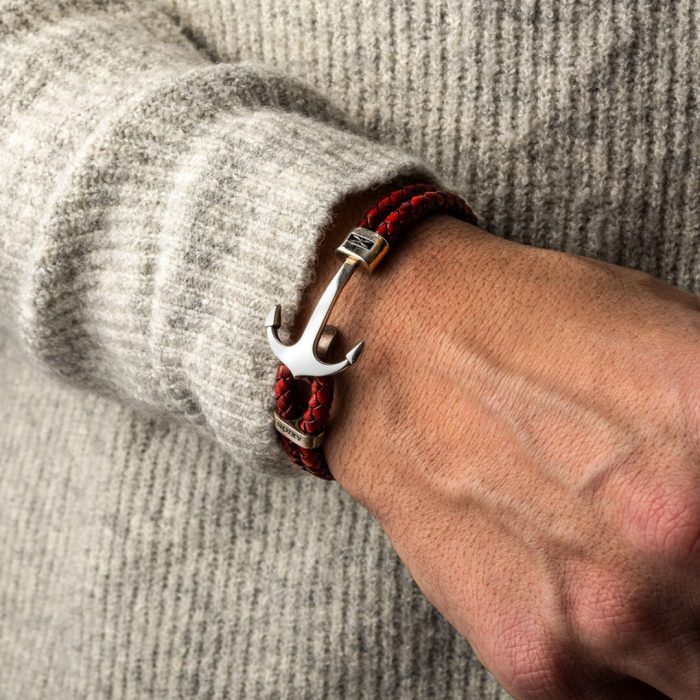 Sterling Silver Anchor Leather Bracelet - Image 2