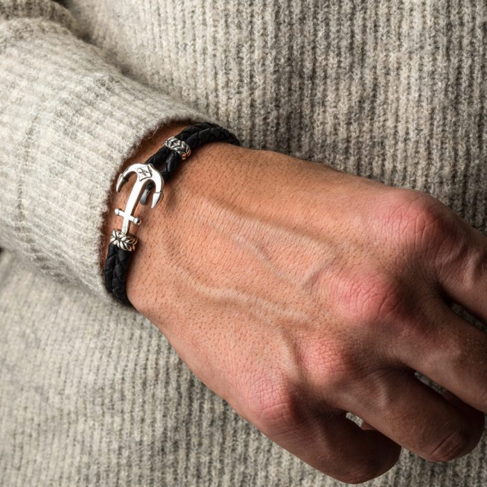 Sterling Silver Anchor Leather Bracelet - Image 4
