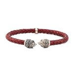 Sterling Silver Leather Lion Bracelet with Greek key