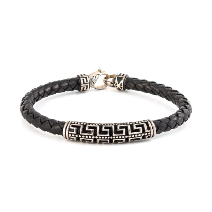 Meander Leather Bracelet - 925 Sterling Silver - Image 1