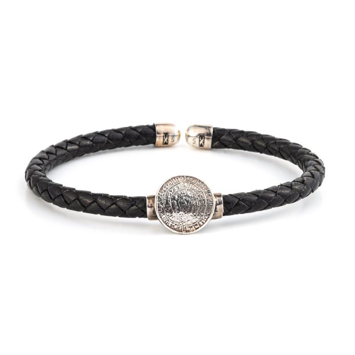 Phaistos Disc Leather Bracelet - 925 Sterling Silver - Image 1