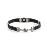 Sterling Silver Leather Bracelet with Lucky Eye Motif and Meander - Image 3