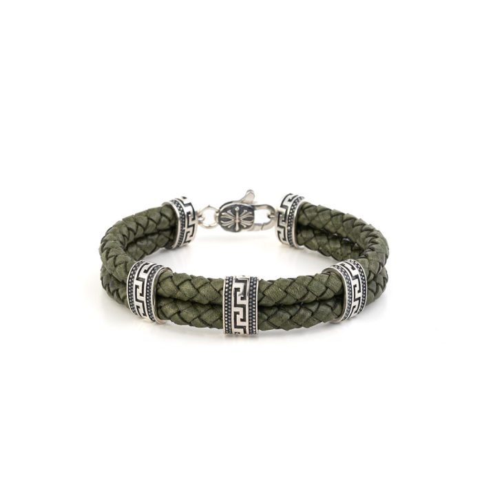 Greek key Leather Bracelet - Sterling Silver - Image 5