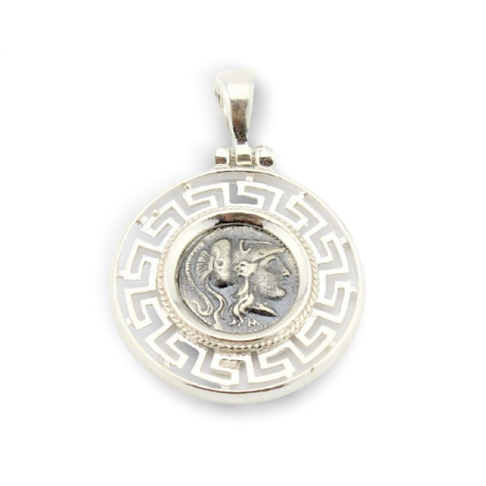 Goddess Athena Coin Pendant - 925 Sterling Silver - Image 1