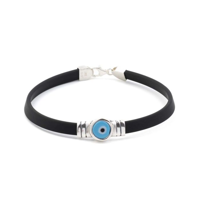 Evil Eye Rubber Bracelet - Sterling Silver - Image 3