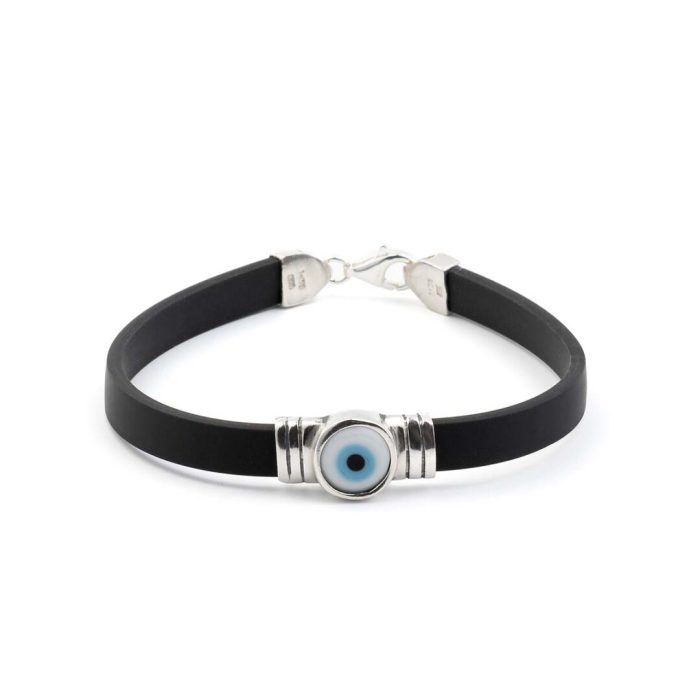 Evil Eye Rubber Bracelet - 925 Sterling Silver - Image 1