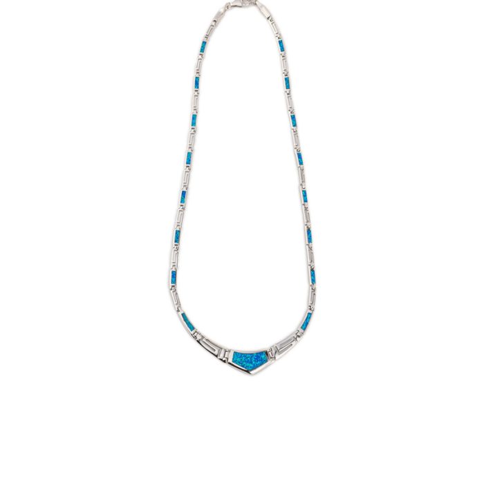 Blue Opal Greek Key Necklace - Sterling Silver - Image 1