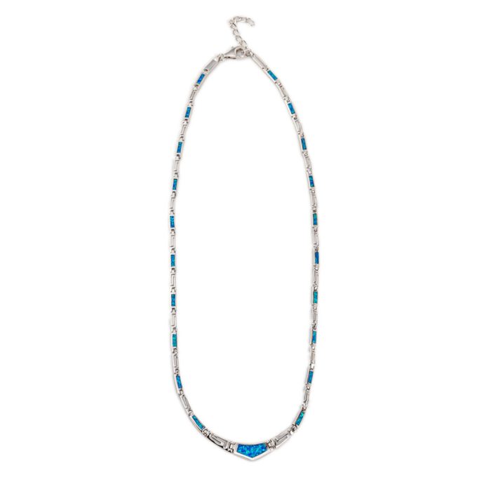 Blue Opal Greek Key Necklace - Sterling Silver - Image 2