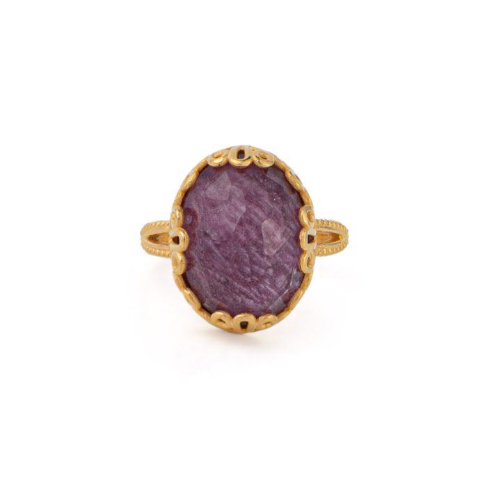 Ruby Oval Statement Ring - 925 Sterling Silver and Gold Plated - Image 1
