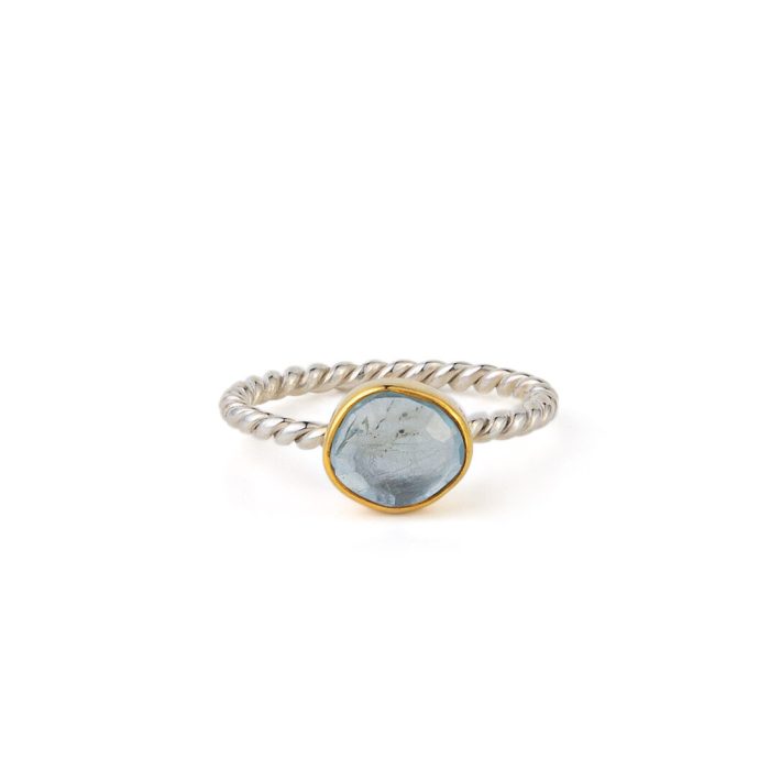Aqua Marine Twist Stacking Ring - Sterling Silver and Gold Plated - Image 1