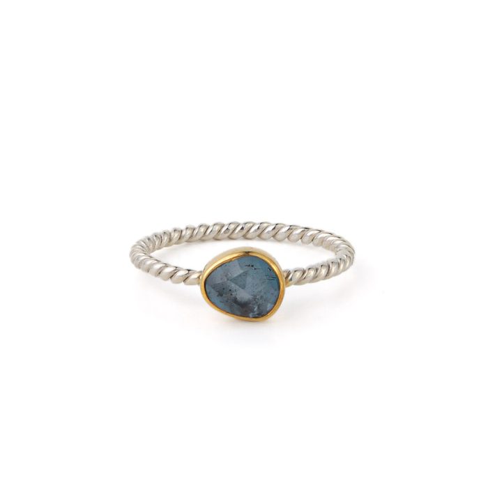 London Topaz Twist Stacking Ring - Sterling Silver and Gold Plated - Image 1